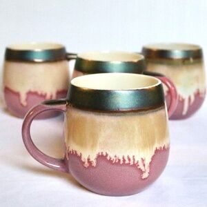 Set of 4 Potter's Corner Reactive Dip Dye Glaze Coffee Tea Mugs Pink Metallic